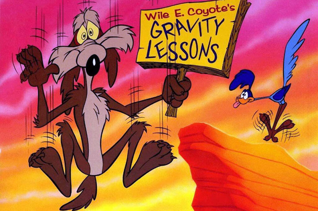 Coyote correndo atrás do Papa-Léguas no deserto, personagens clássicos da Warner Bros