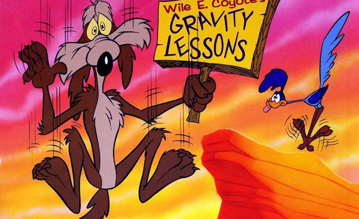Coyote correndo atrás do Papa-Léguas no deserto, personagens clássicos da Warner Bros