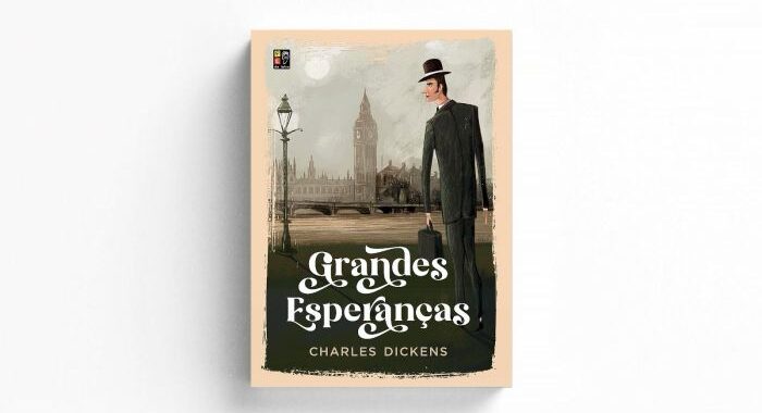 Capa do livro Grandes Esperanças, de Charles Dickens, em atmosfera sombria e vitoriana